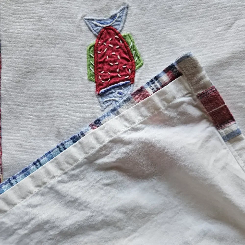 Pottery Barn Kids Bermuda Fish Valance Curtain‎ Rod Pocket Nautical Madras 1pc